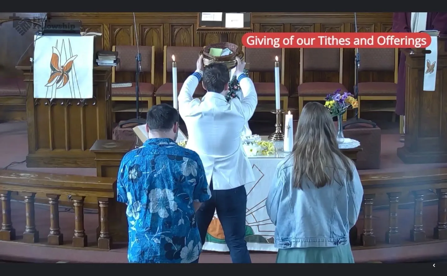 The offering being received during worship