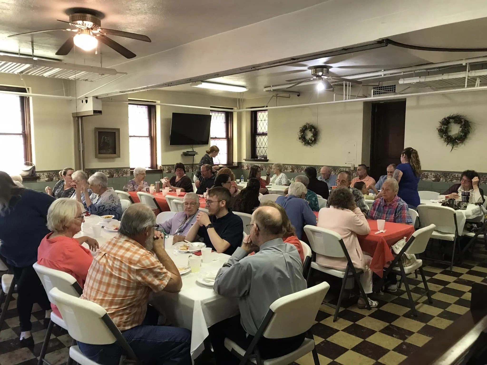 A fellowship dinner in the church hall