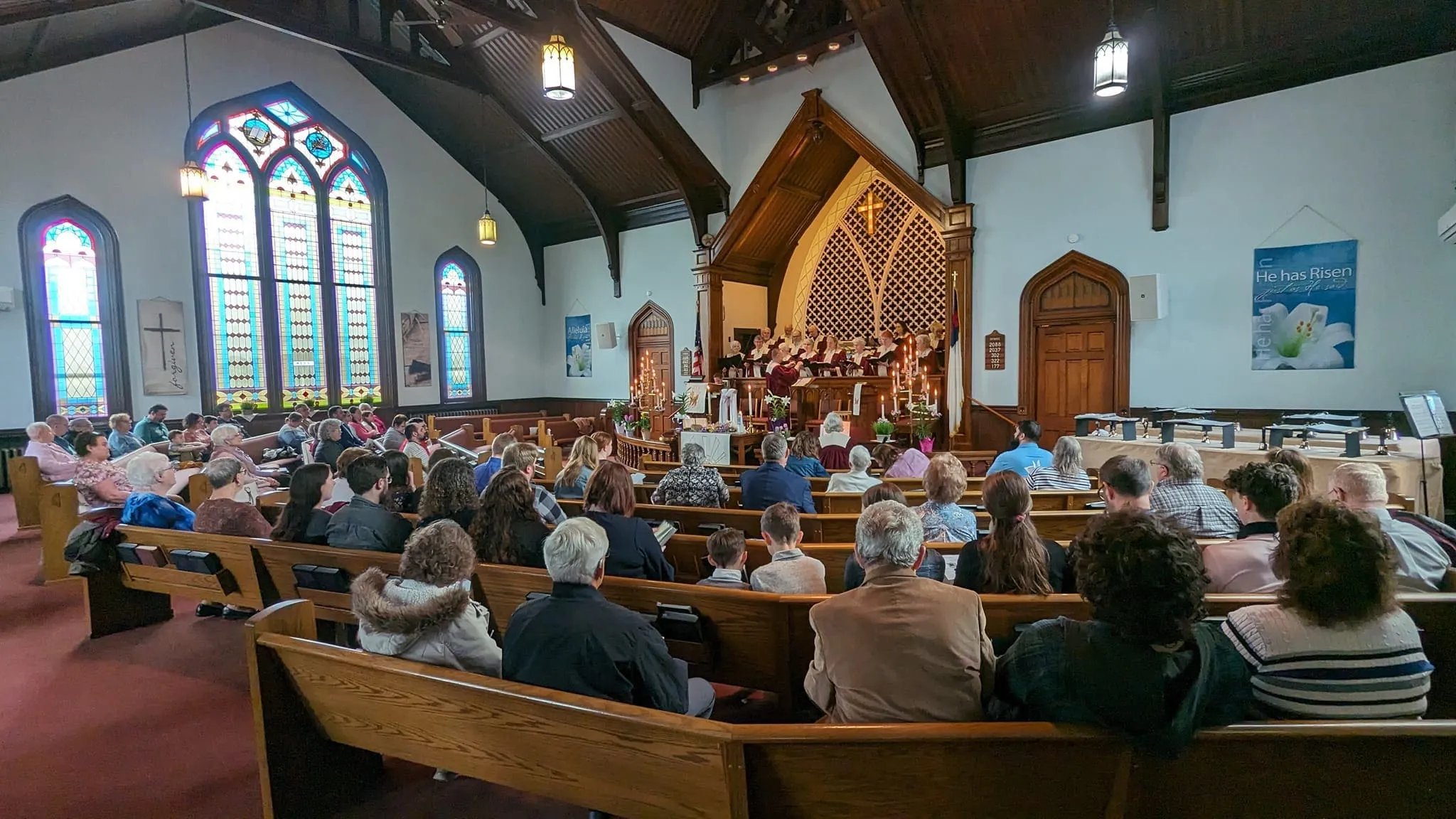 The congregation gathered in the sanctuary